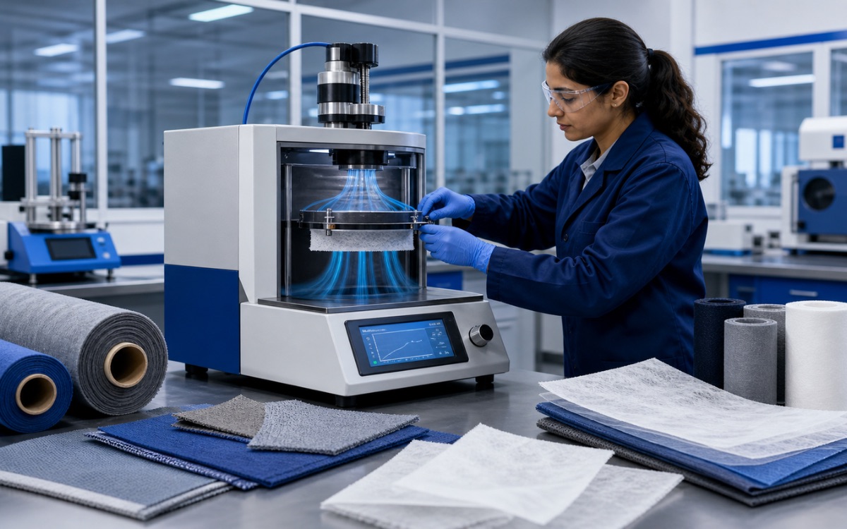 Air permeability testing equipment for textile and nonwoven materials